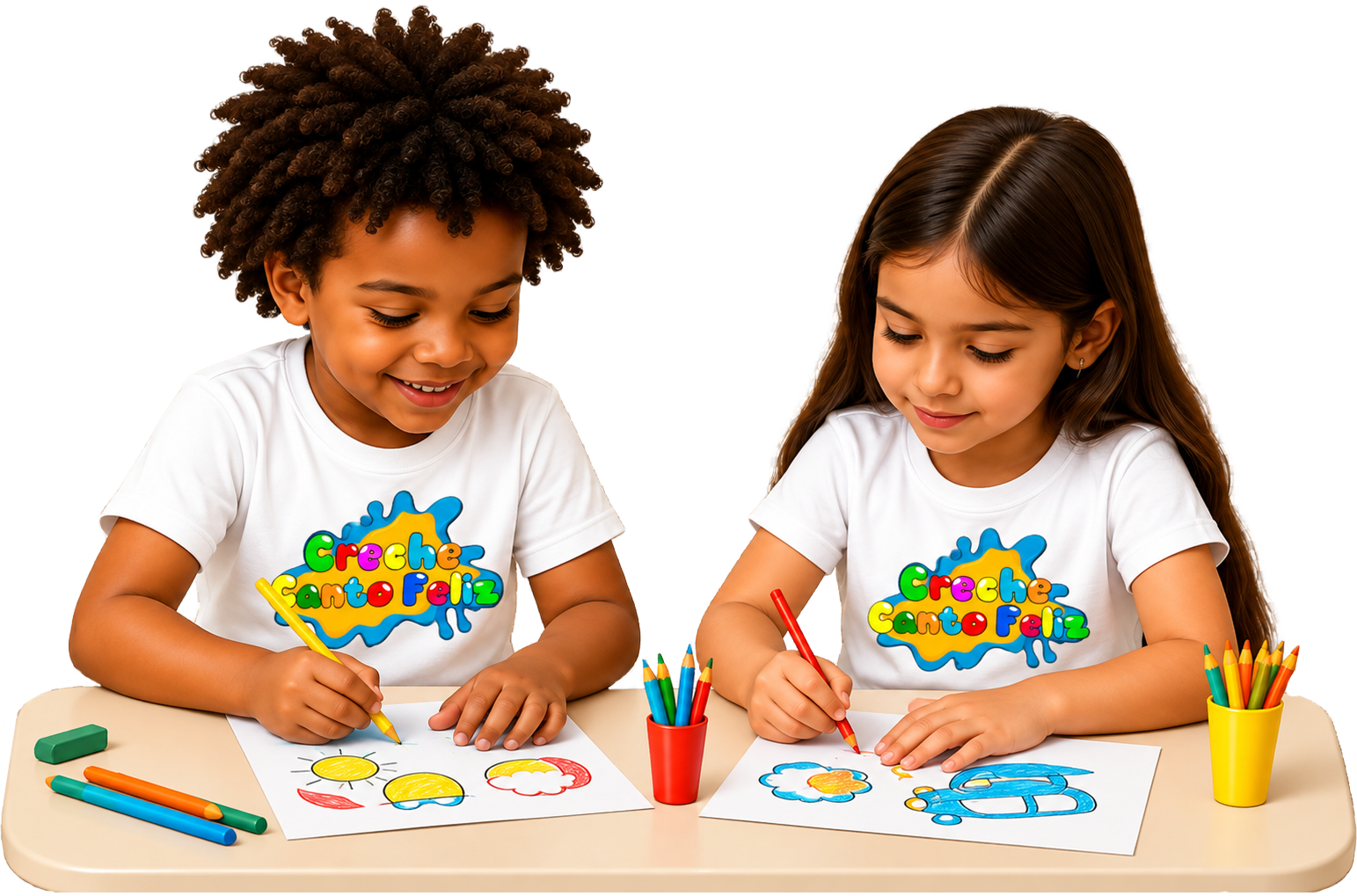 Duas crianças desenhando juntas