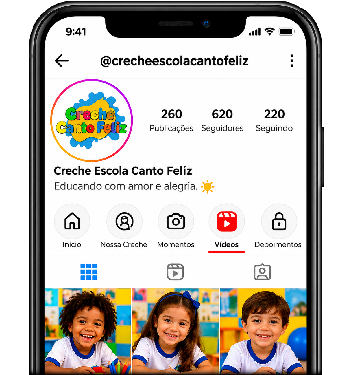 Perfil da Creche Canto Feliz no Instagram